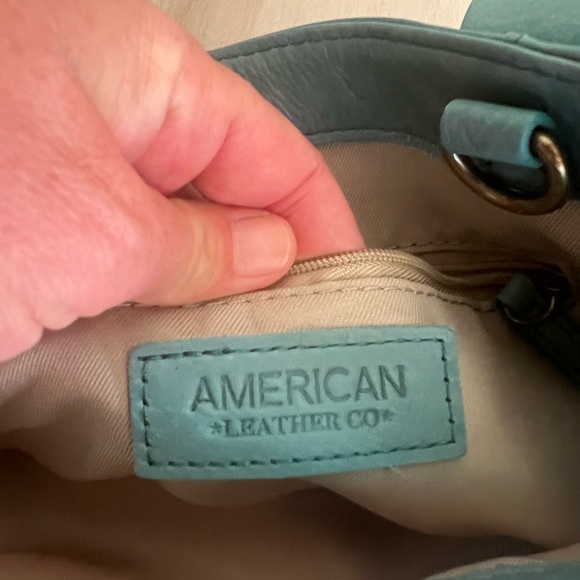American Leather Co Minimalist Teal Triple Entry Shoulder Bag - Picture 10 of 12